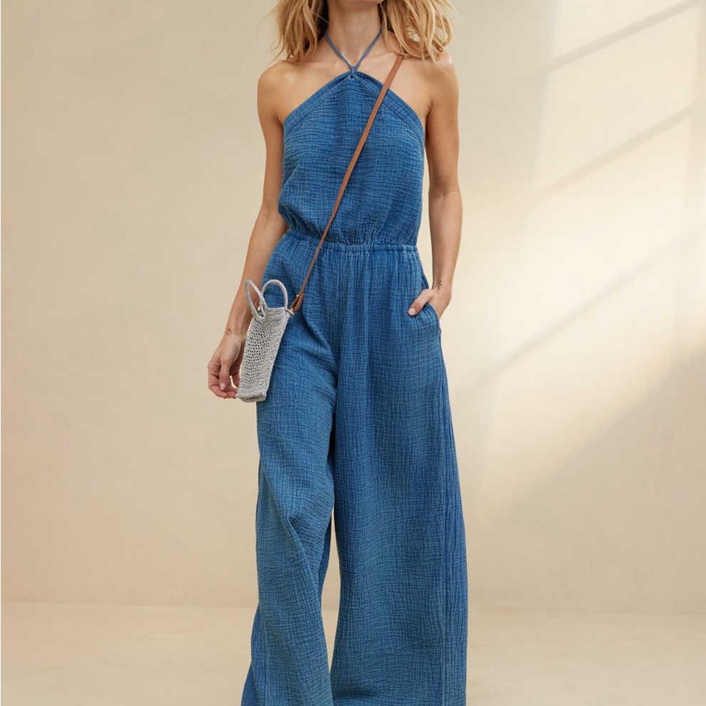 Aerie Pool-To-Party Halter Jumpsuit NWT